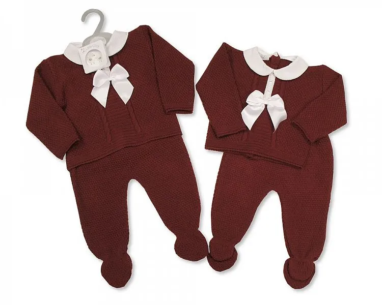 Knitted Baby 2 Pieces Pram Set with Bow and Lace (0-9 Months) Bw-10-1001