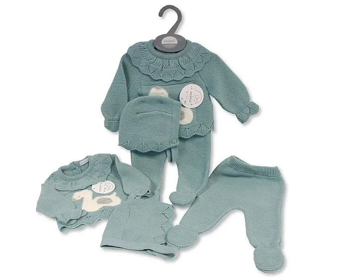 Knitted Baby 3 pcs Pram Set with Collar - Duck