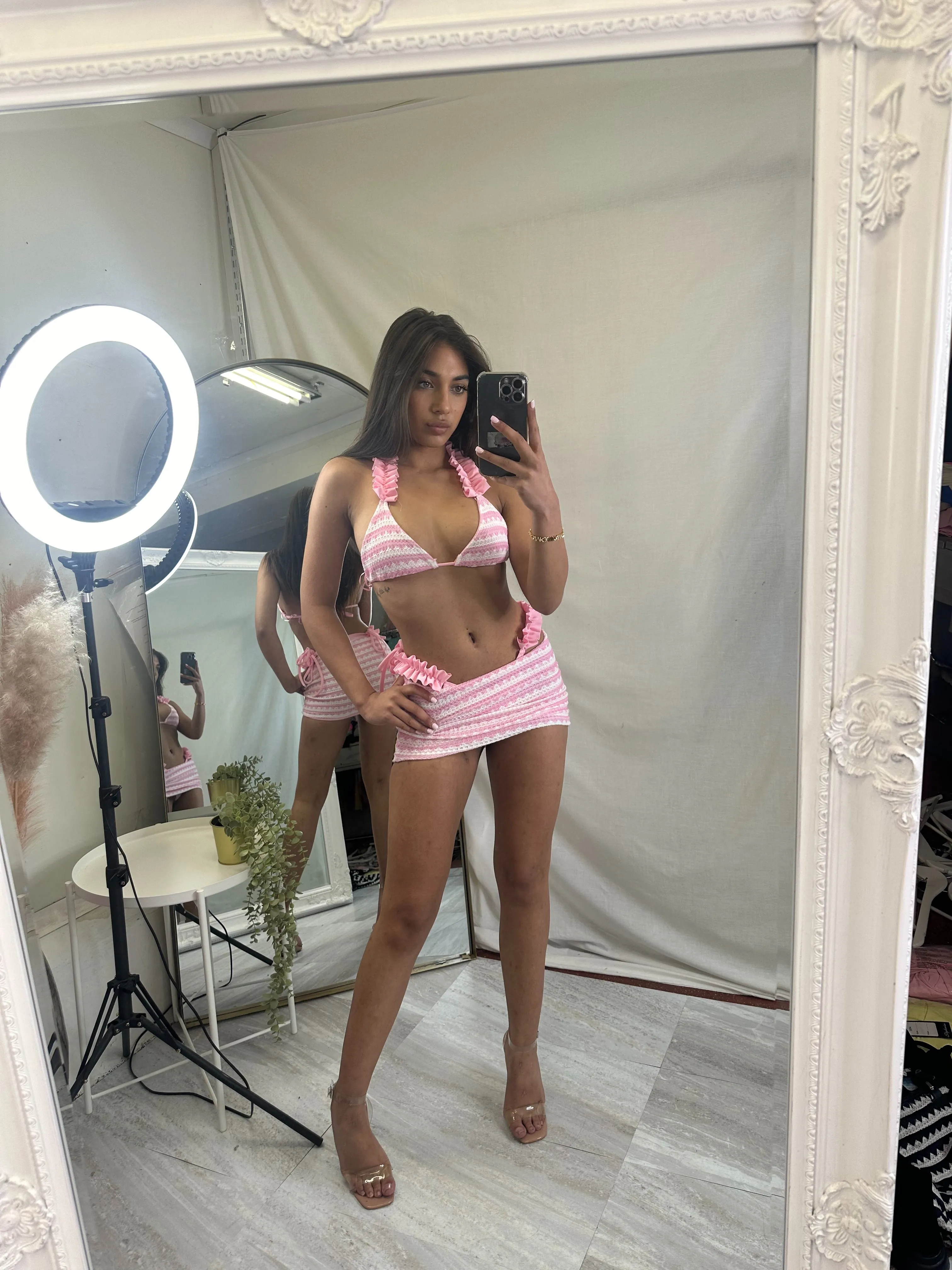 Knitted frill 3 piece bikini cover up sets
