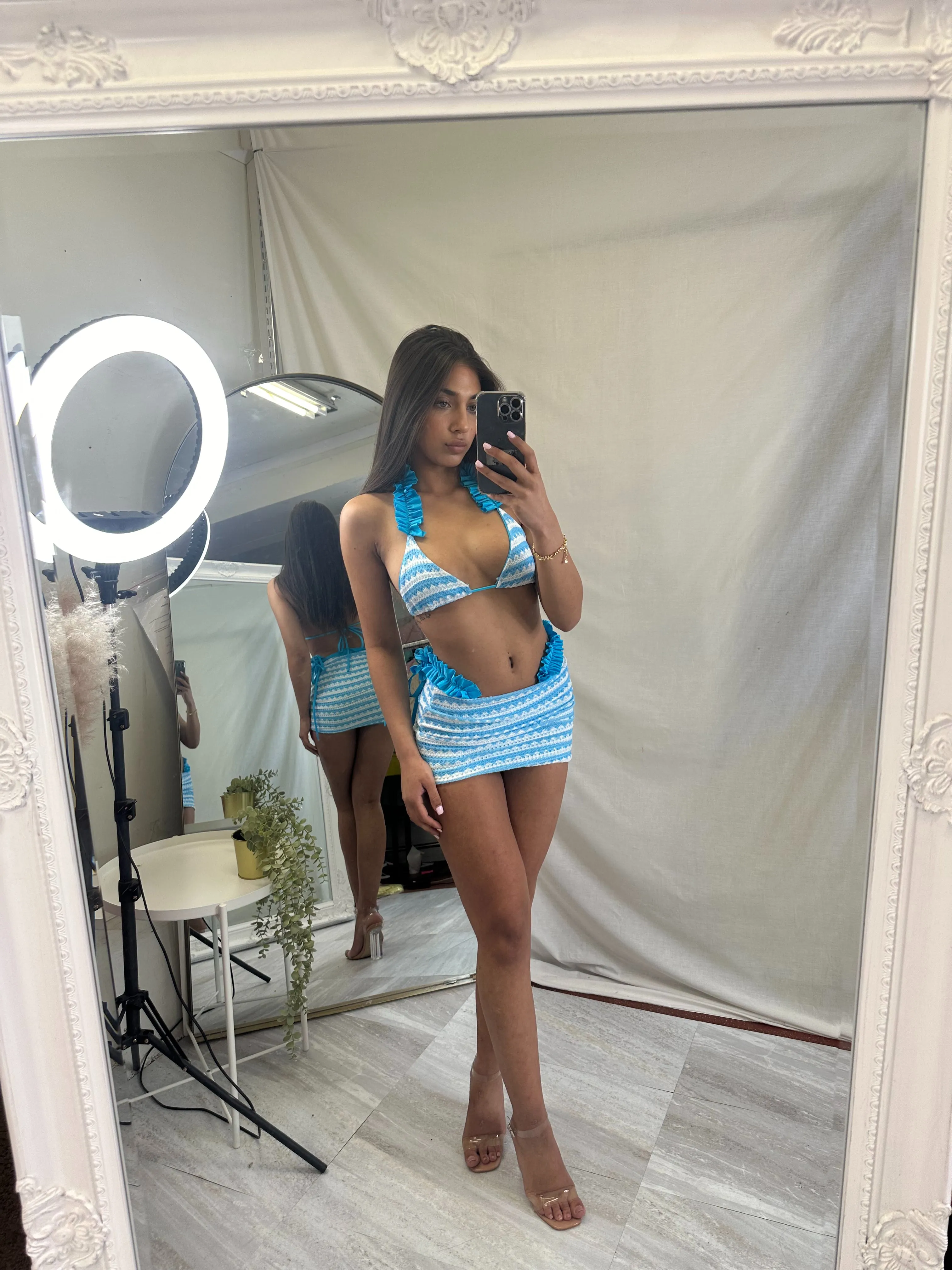 Knitted frill 3 piece bikini cover up sets