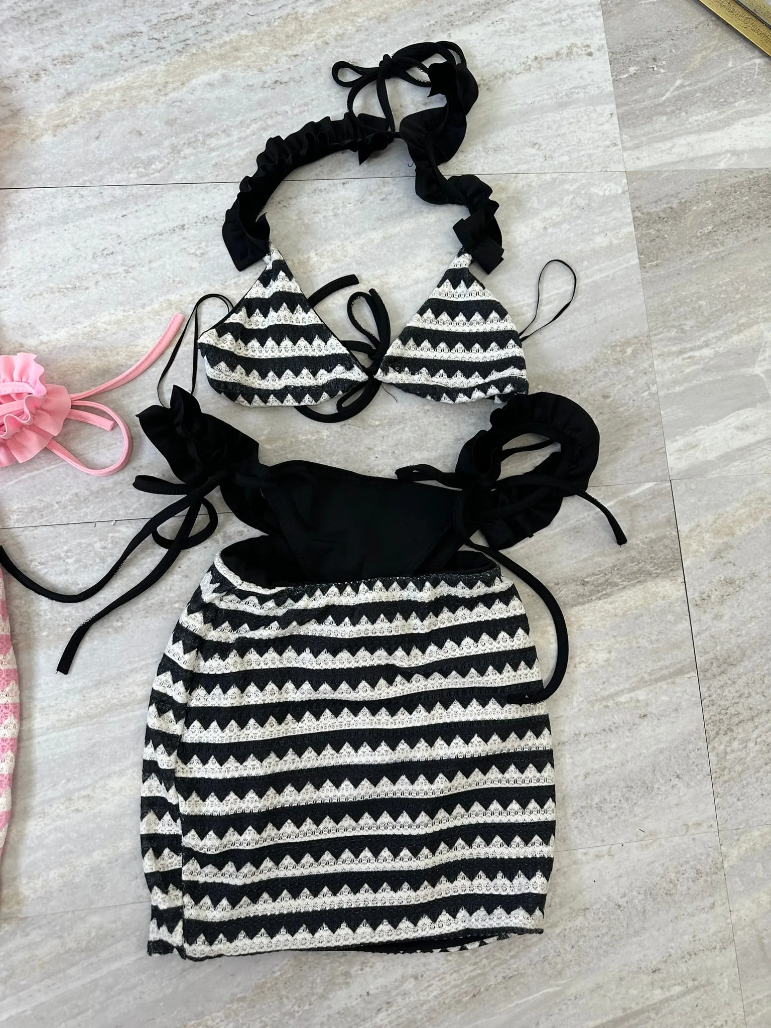 Knitted frill 3 piece bikini cover up sets