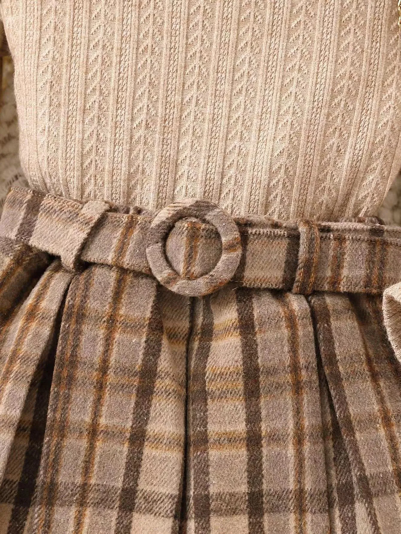 Knitted long-sleeved top plaid pleated skirt belt hat children's suit