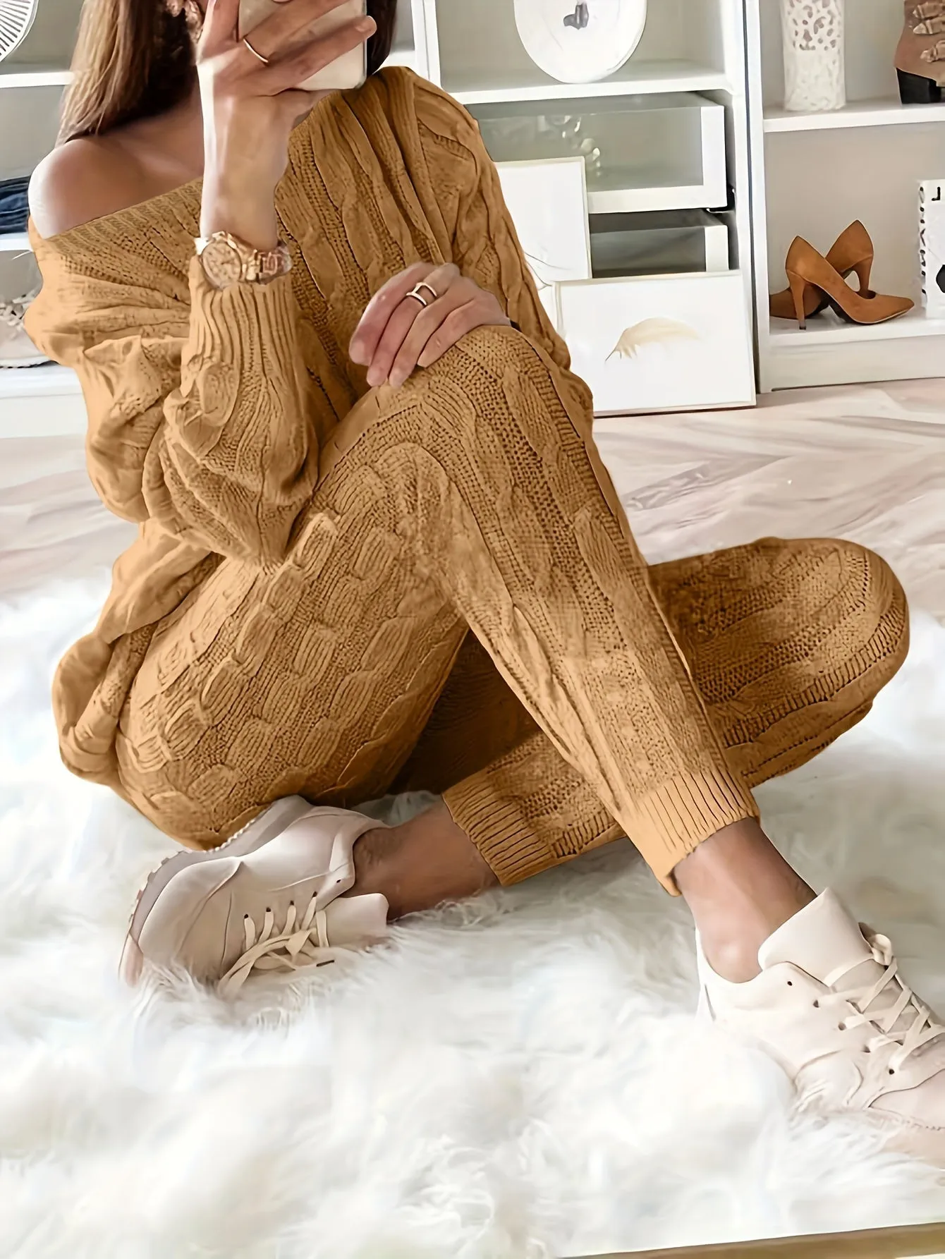 Knitted Matching Sweater & Pants Outfits Two-piece Set