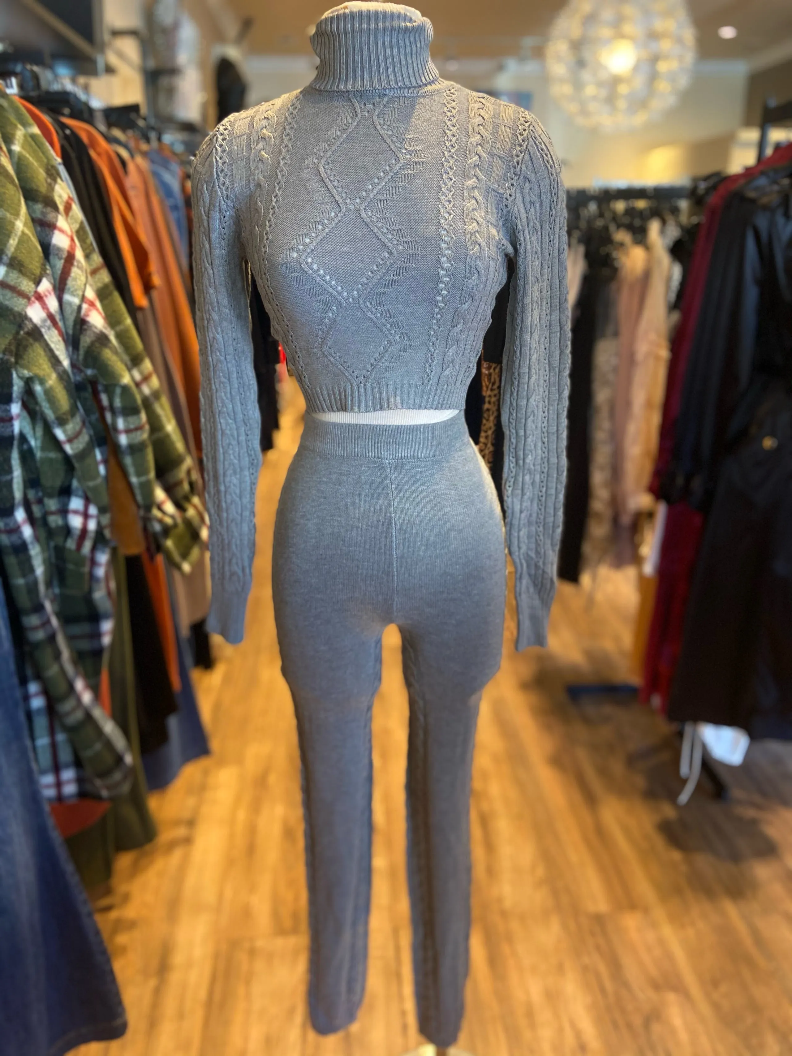 Knitted Turtle Neck Pants Set