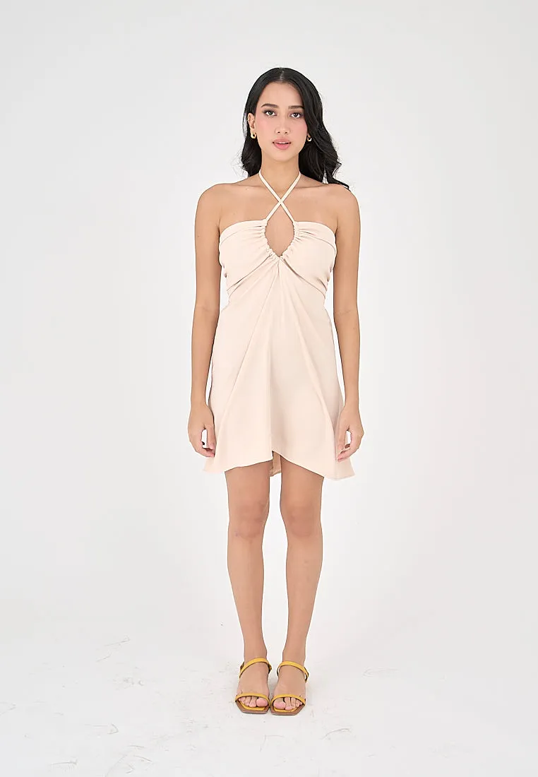 Kourtney Blush Pink Halter U-shaped Mini Dress
