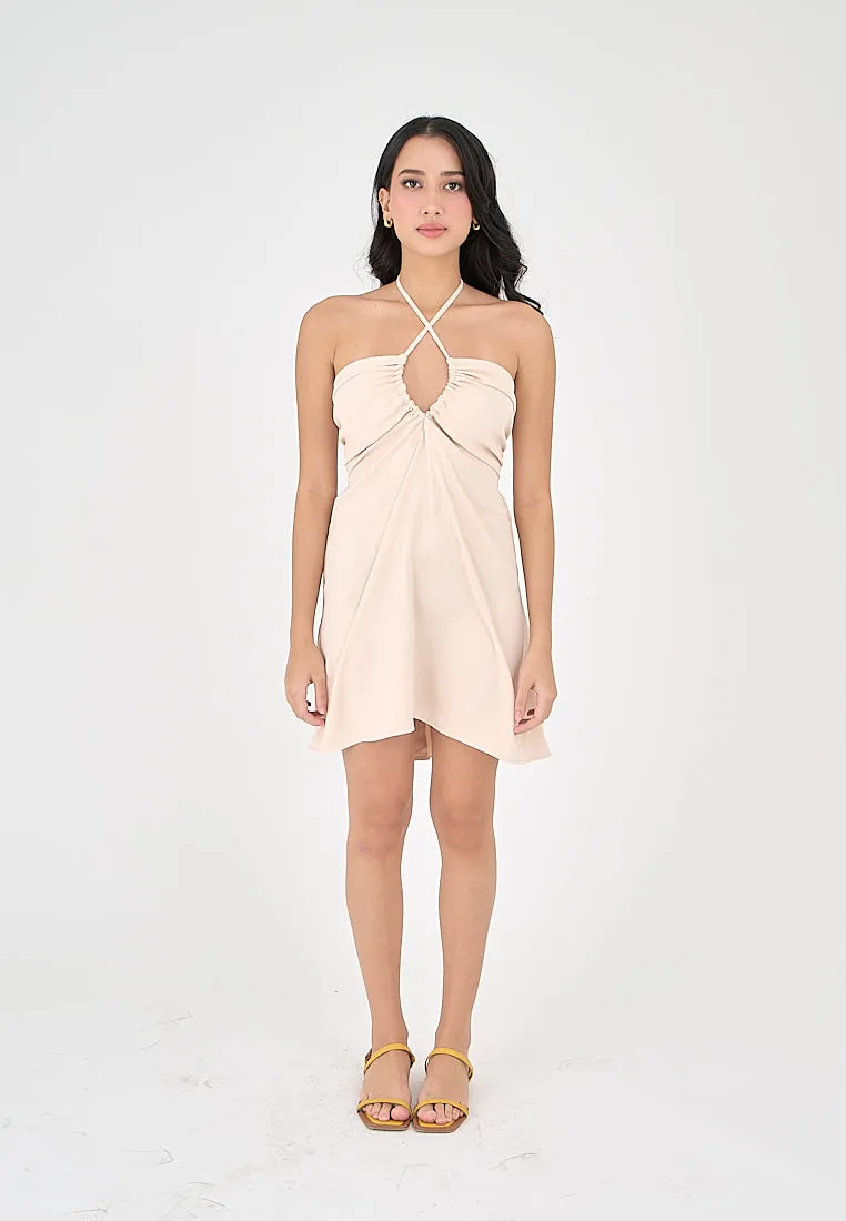 Kourtney Blush Pink Halter U-shaped Mini Dress