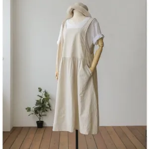 Ladies Plus Size Cotton Linen Sleeveless Robe Dress w/ Pockets