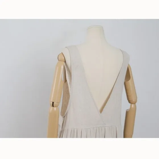 Ladies Plus Size Cotton Linen Sleeveless Robe Dress w/ Pockets