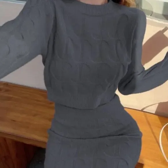 Lara Cable Knit Skirt & Cropped Sweater 2-Piece Set