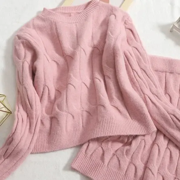 Lara Cable Knit Skirt & Cropped Sweater 2-Piece Set