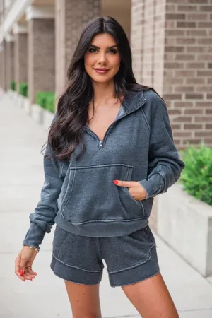 Learn As You Go Black Acid Washed Quarter Zip Pullover SALE