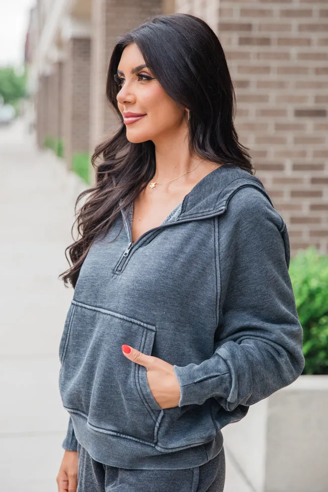 Learn As You Go Black Acid Washed Quarter Zip Pullover SALE