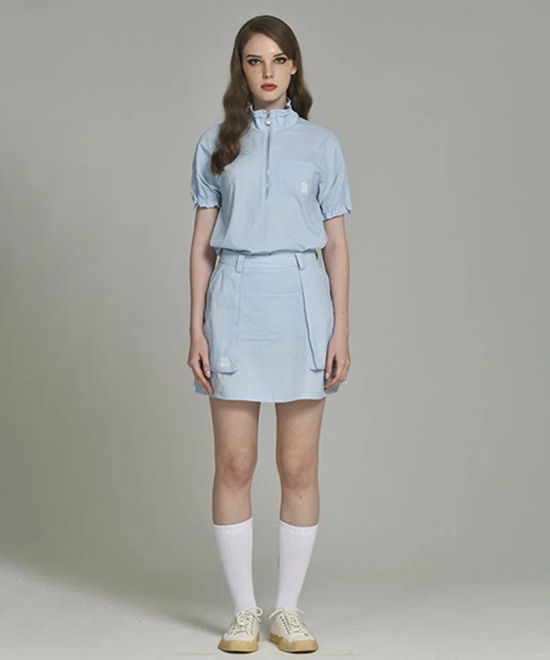 LENUCU Woven Out Pocket Skirt - Sky Blue
