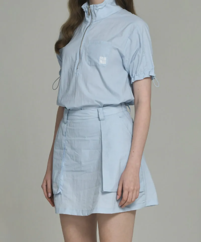 LENUCU Woven Out Pocket Skirt - Sky Blue