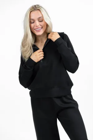 Let's Just Stay Black Quarter Zip Knit Pullover FINAL SALE