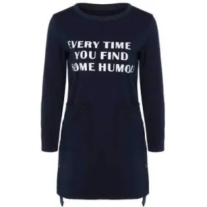 Letter Print High Low Pocket Dress - Purplish Blue 2xl