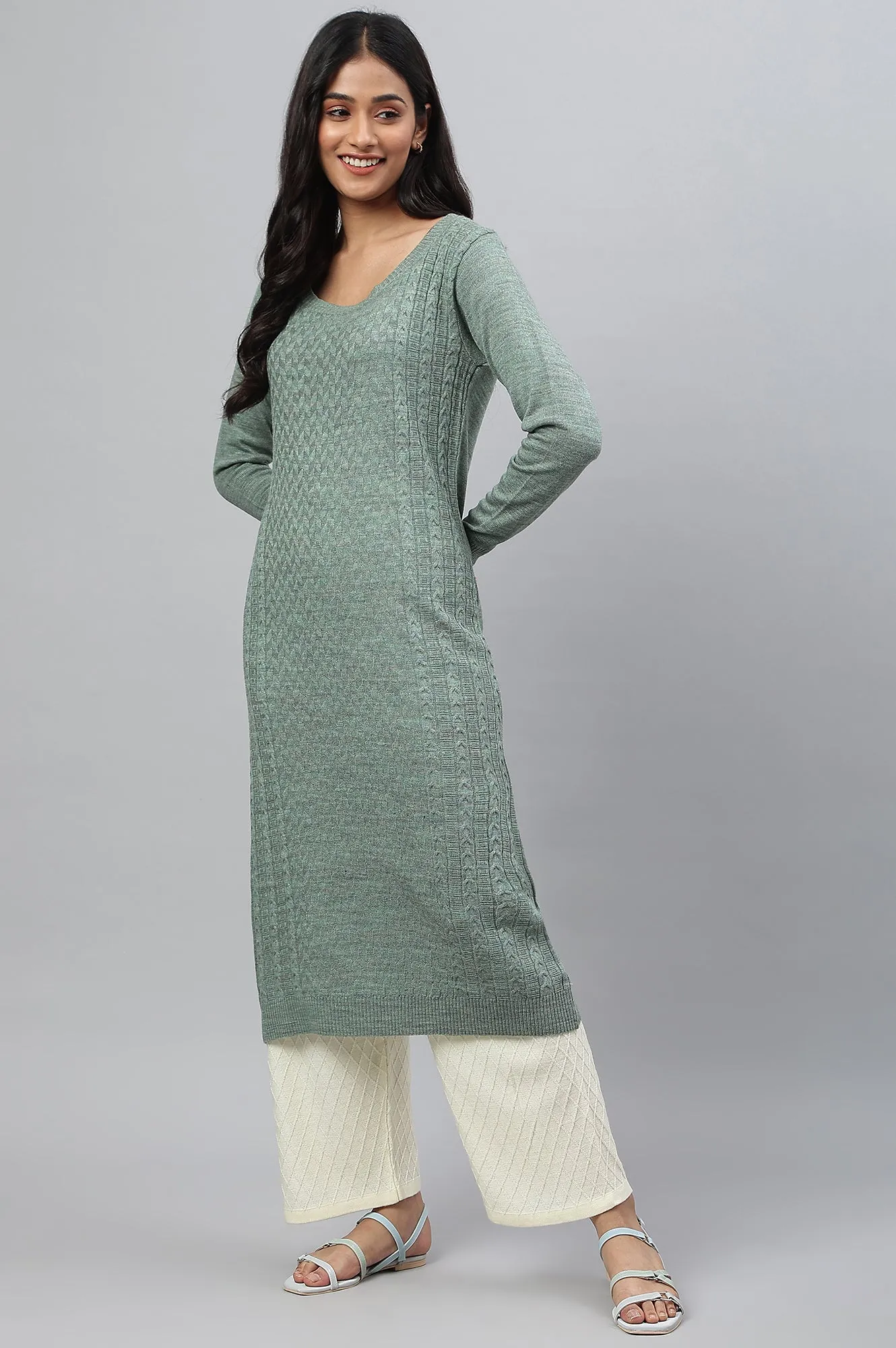 Light Green Knitted Straight kurta