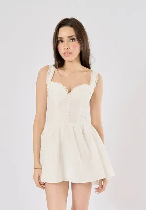 Lilianna White Floral Embroidery Buttons Up Mini Dress