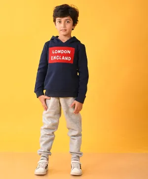 LONDON ENGLAND GREY FLEECE BOYS HOODIE JOGGER SET - NAVY / GREY