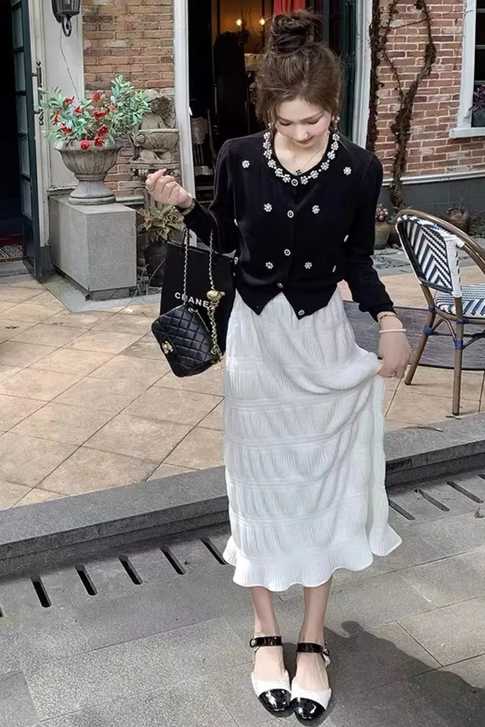 Long Sleeve Beaded Flowers Cardigan Sweater