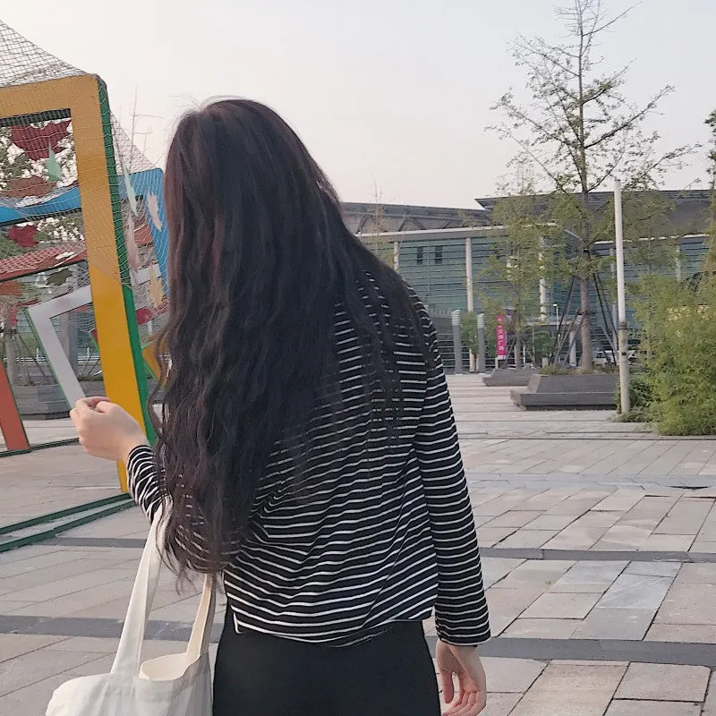 Long Sleeve Casual Black Striped Turtleneck Shirt