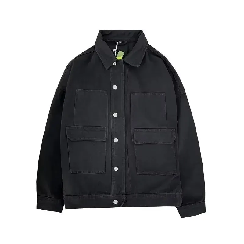 Long Sleeve Double Pockets Men Denim Jacket