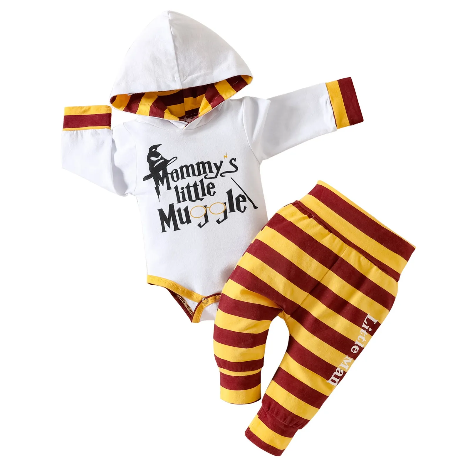 Long Sleeve Hooded Top Striped Trousers Rompers Jumpsuit Suit