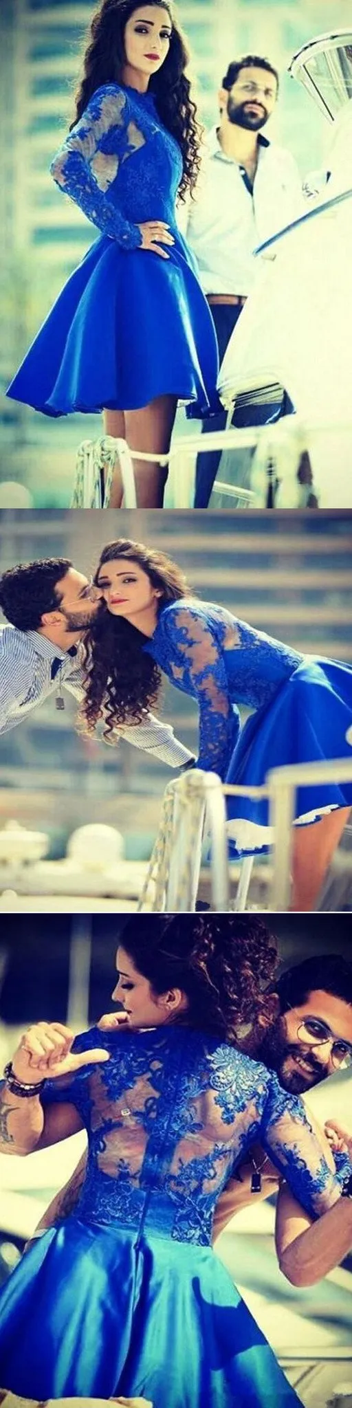 Long Sleeve Royal blue elegant vintage beauty ball gown casual homecoming prom dresses, TYP0097
