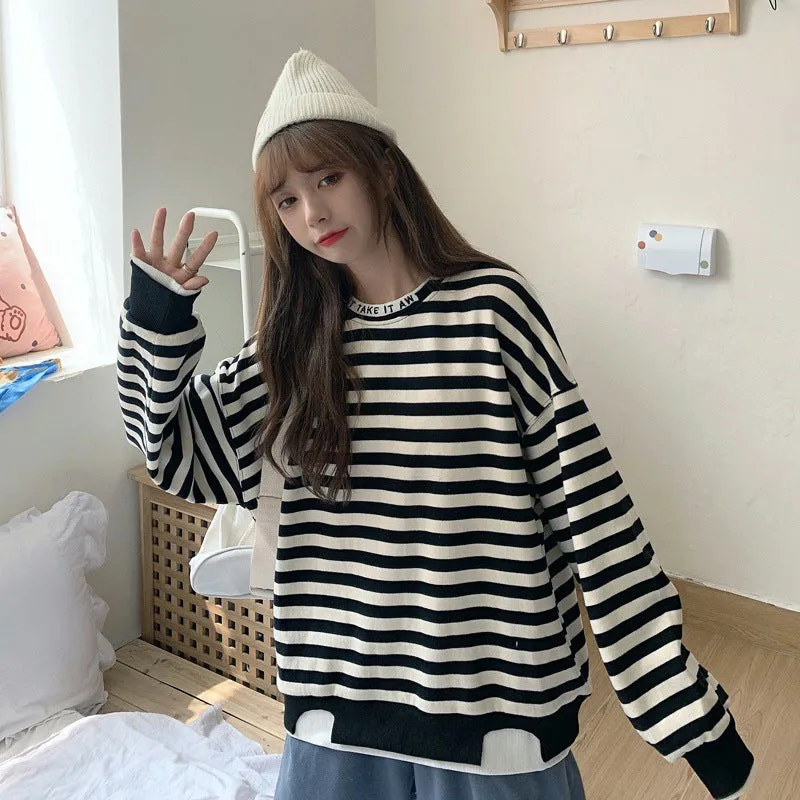 Long Sleeve Striped Casual Sweatshirt