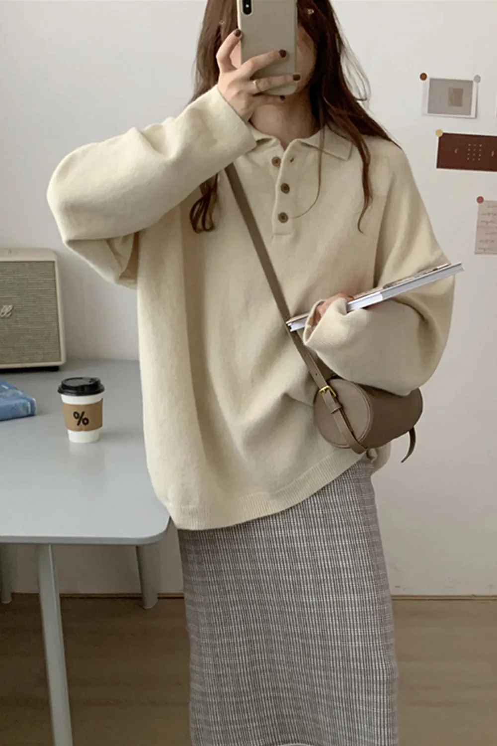 Long Sleeve Turn Down Collar Casual Sweater