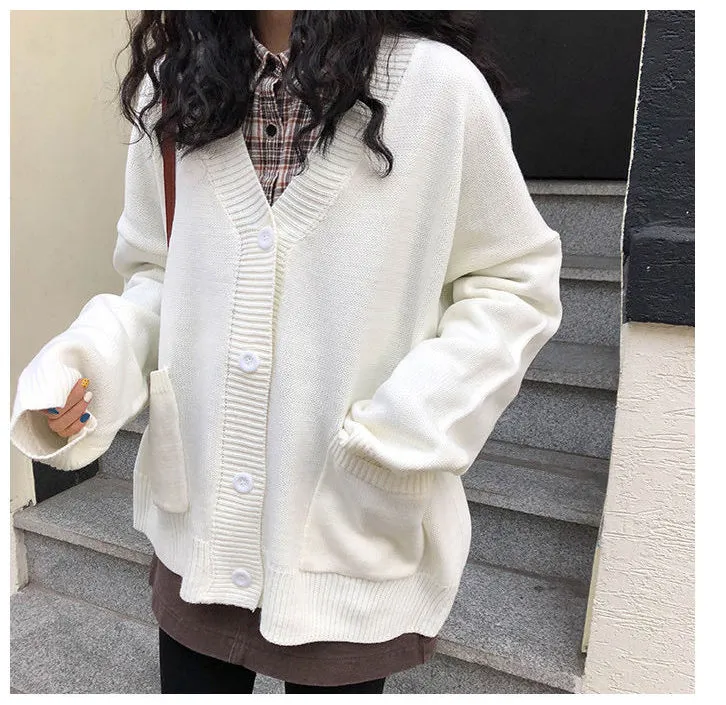 Long Sleeve V-Neck Loose Cardigan Sweater