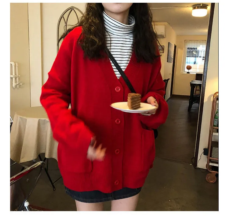 Long Sleeve V-Neck Loose Cardigan Sweater