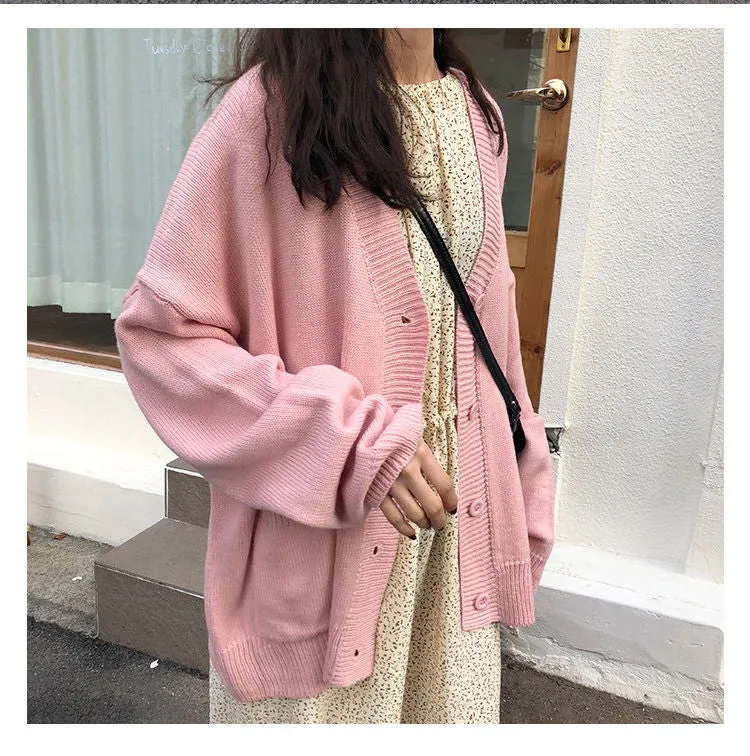 Long Sleeve V-Neck Loose Cardigan Sweater