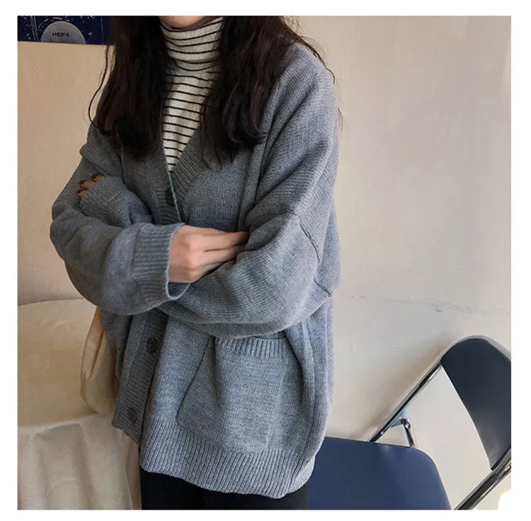 Long Sleeve V-Neck Loose Cardigan Sweater