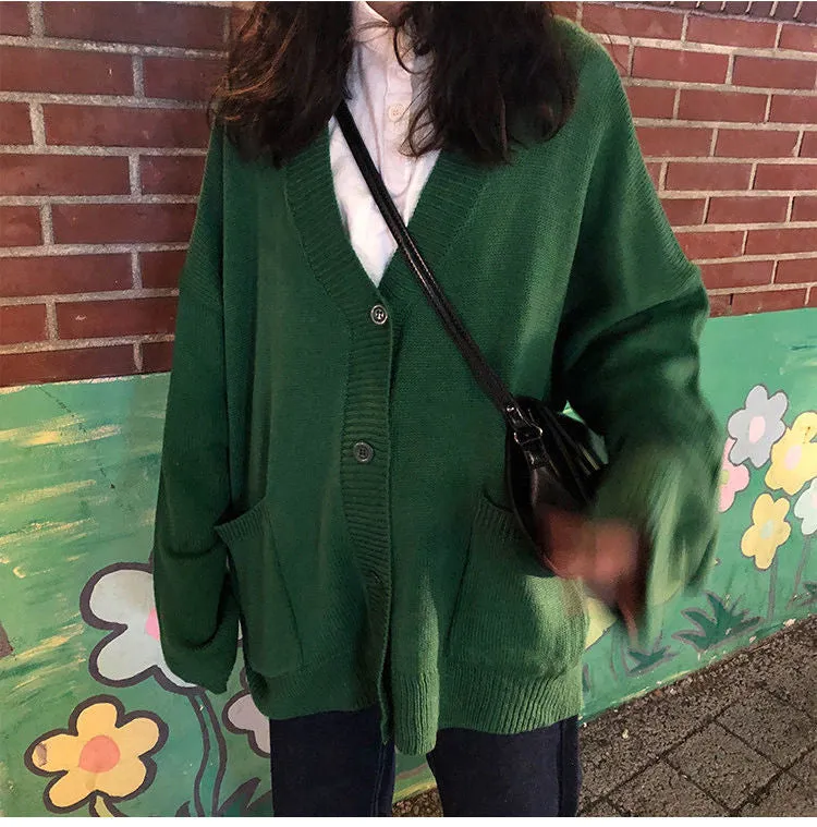 Long Sleeve V-Neck Loose Cardigan Sweater