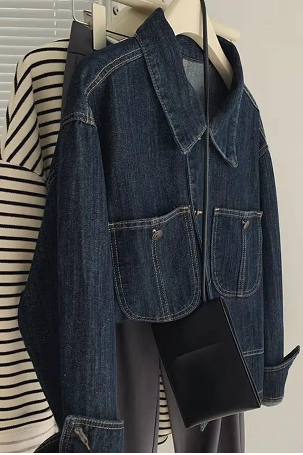 Long Sleeve Vintage Lapel Collar Jeans Jacket