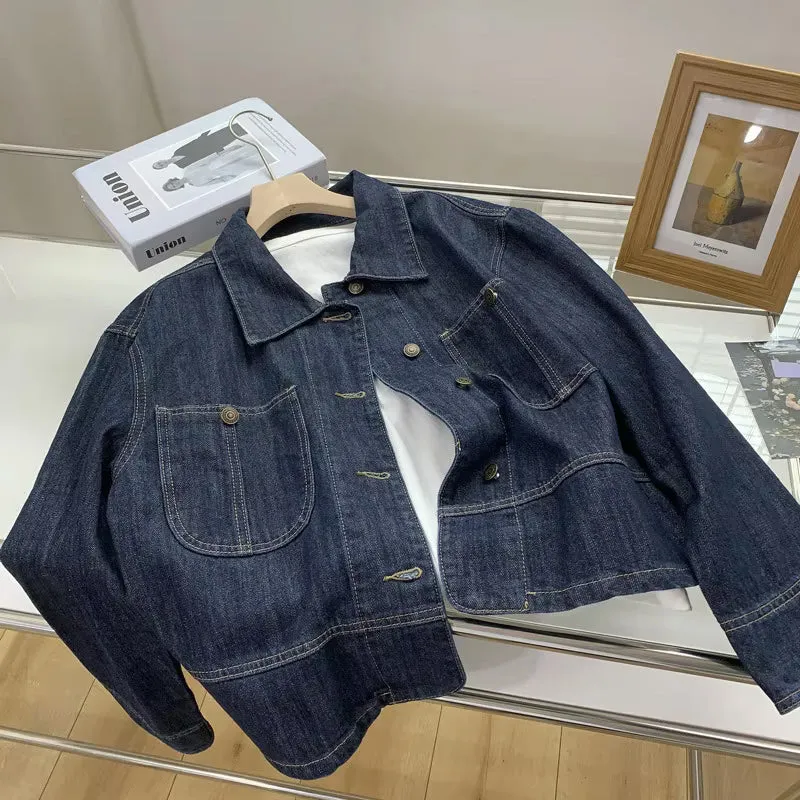 Long Sleeve Vintage Lapel Collar Jeans Jacket
