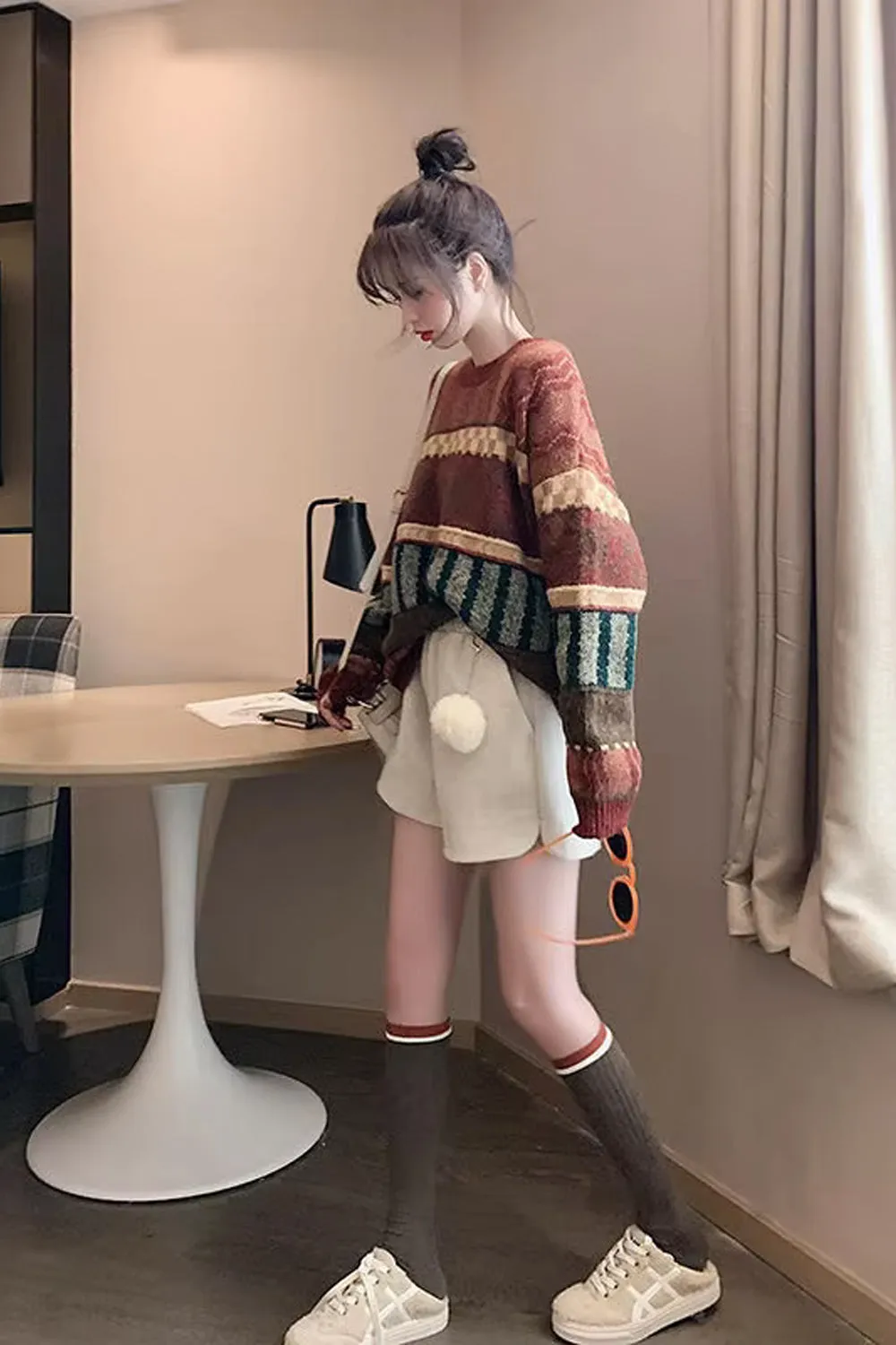 Long Sleeve Vintage Pattern Knitted Sweater