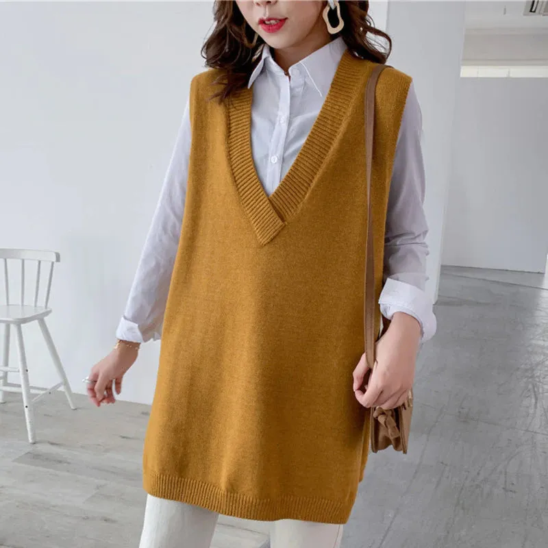 Loose Deep V-Neck Sleeveless Knitted Sweater