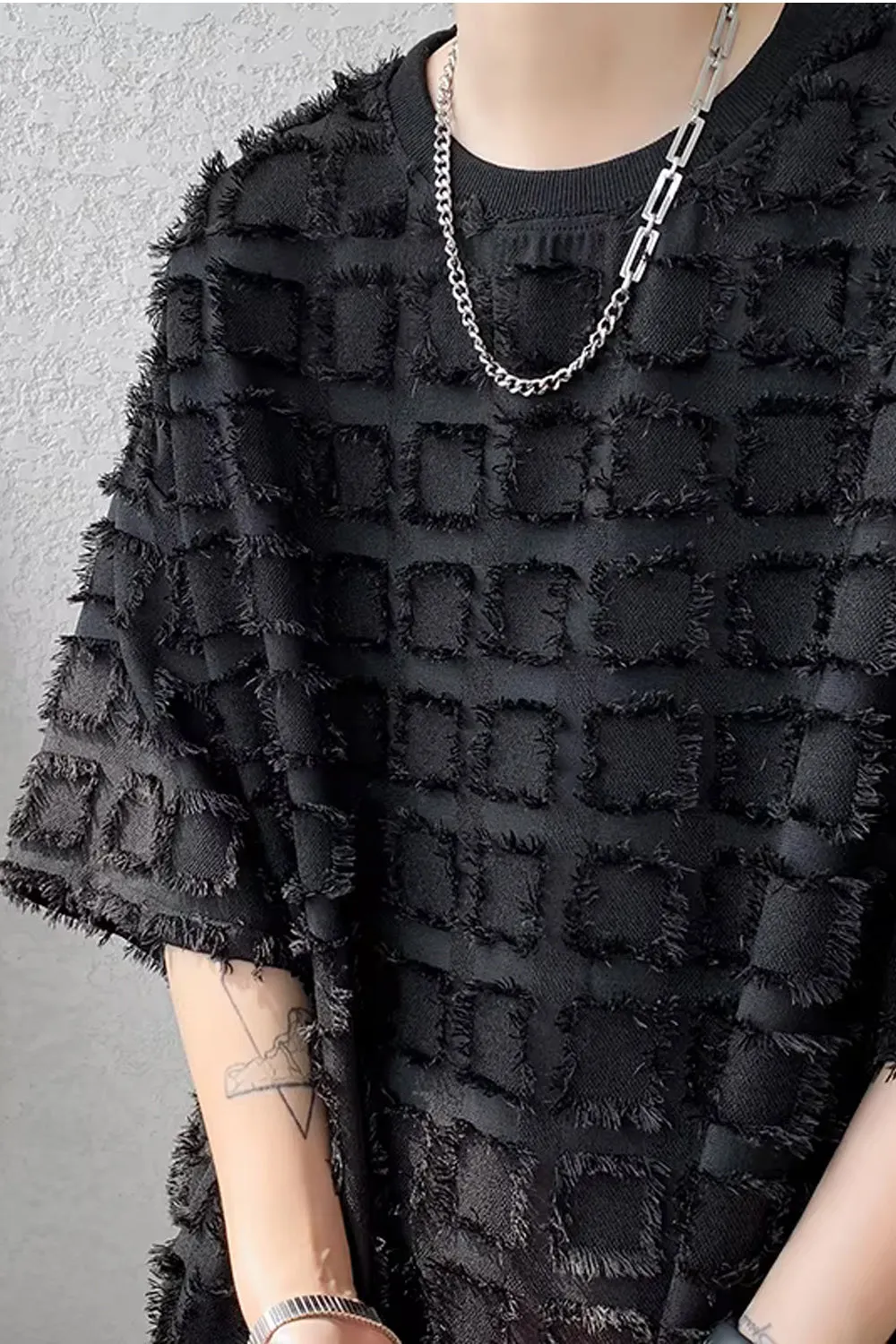 Loose Half Sleeve Ripped Plaid Pattern Men Shirt
