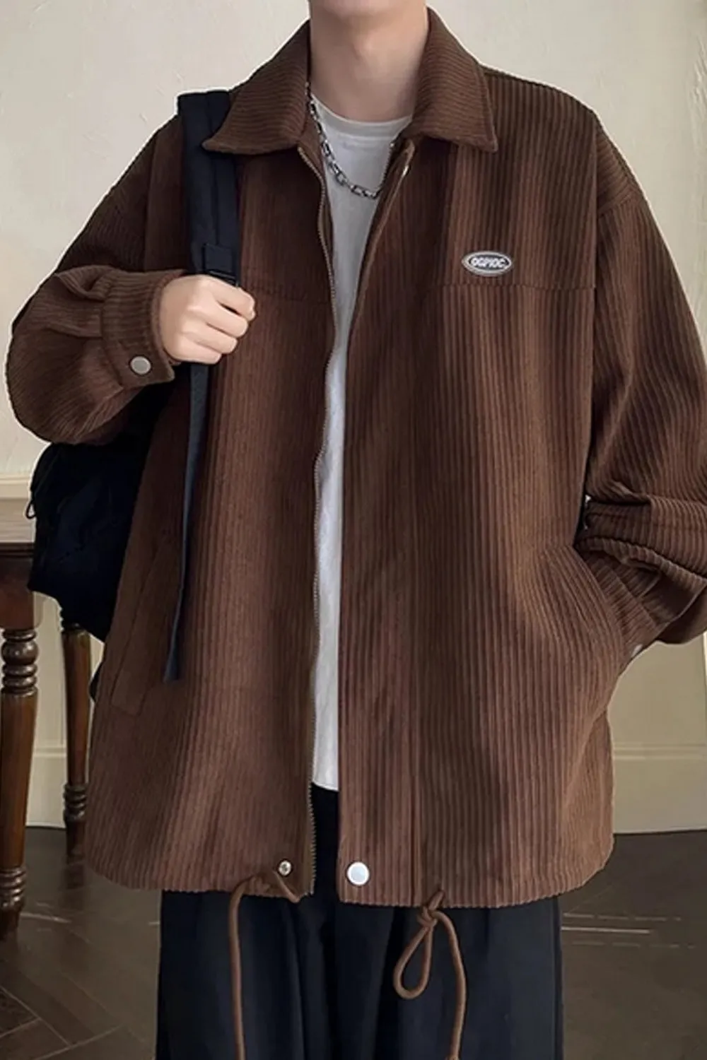 Loose Turn Down Collar Zipper Corduroy MEN Jacket