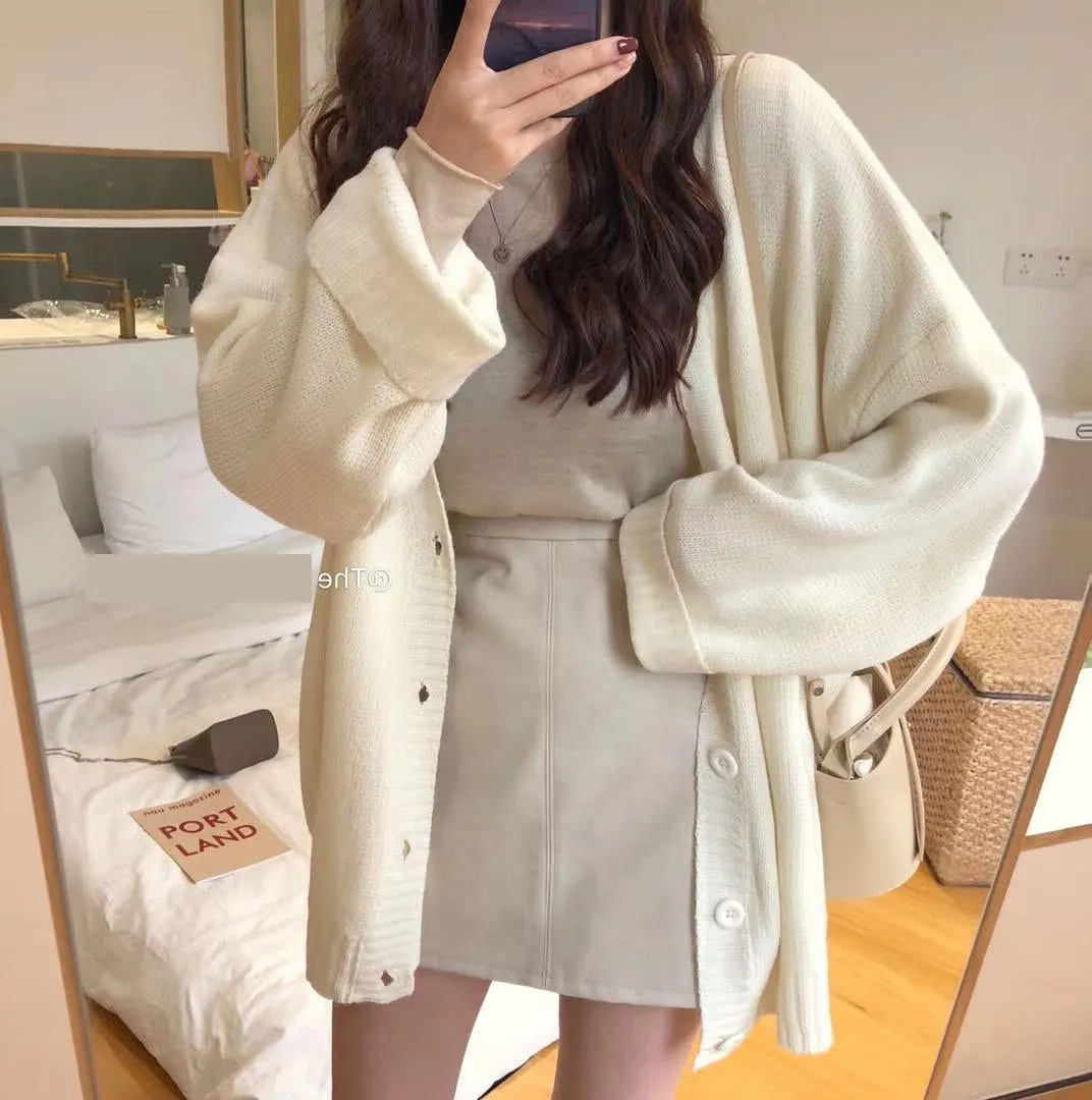 Loose V-Neck Button Cardigan Sweater