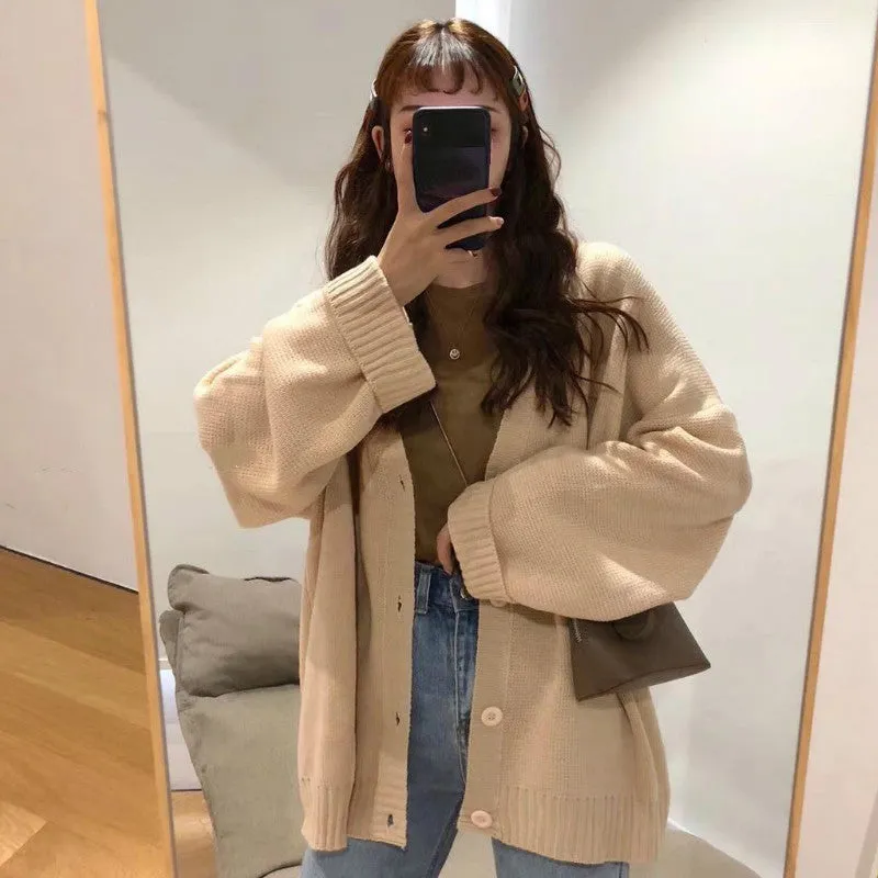 Loose V-Neck Button Cardigan Sweater