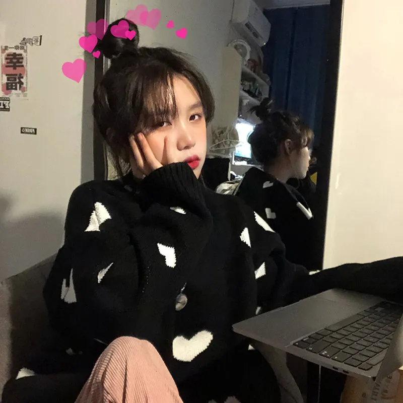 Love Heart Pattern Casual Knitted Sweater