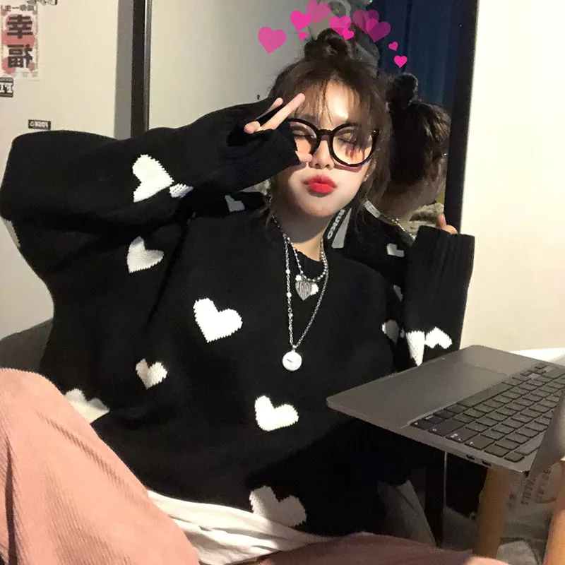 Love Heart Pattern Casual Knitted Sweater
