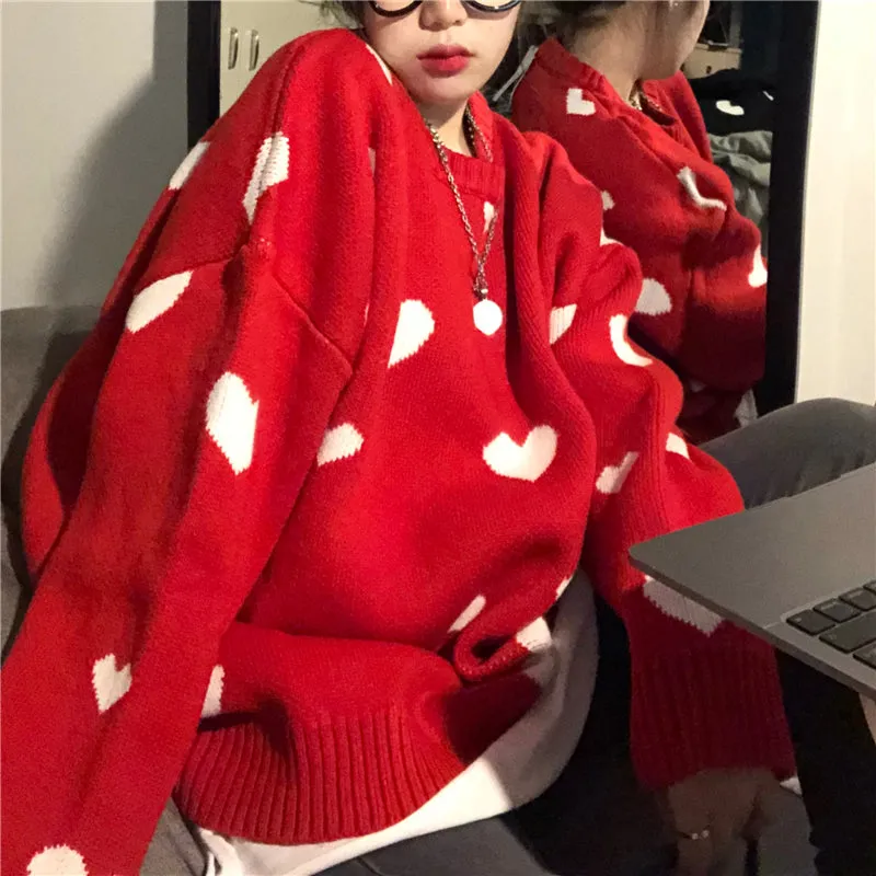 Love Heart Pattern Casual Knitted Sweater
