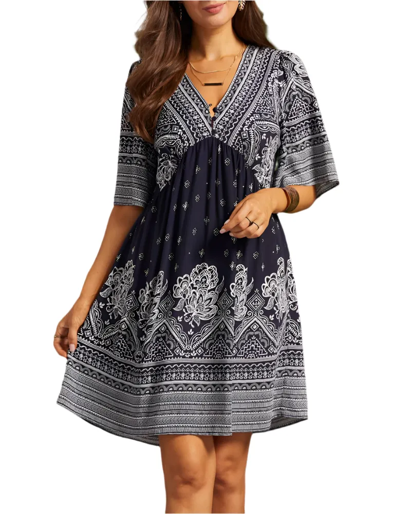 Lucia – Boho Floral V-Neck Women's Dress