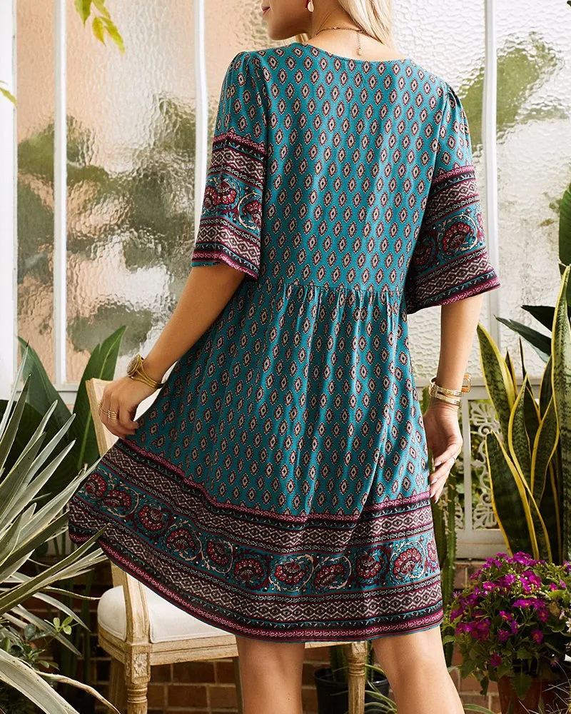 Lucia – Boho Floral V-Neck Women's Dress