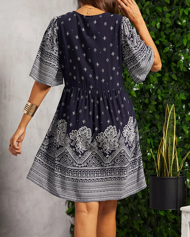 Lucia – Boho Floral V-Neck Women's Dress