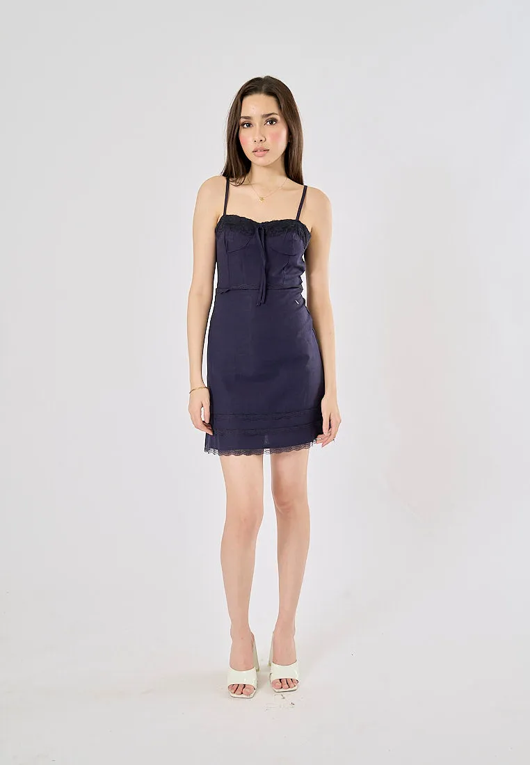 Malouri Navy Blue Front Lace Up Mini Dress